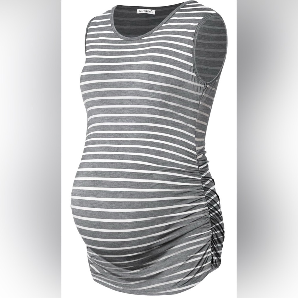 Smallshow - Sleeveless Maternity Tank Ruched Pregnancy Top.